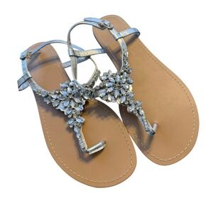 DB Studio Silver Crystal Embellished Thong Sandals Wide Width GEMMAW 9W